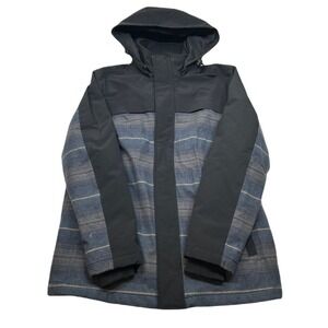 Pendleton Hooded Softshell Jacket Mens Medium Black‎ Blue Striped Wool Stretch